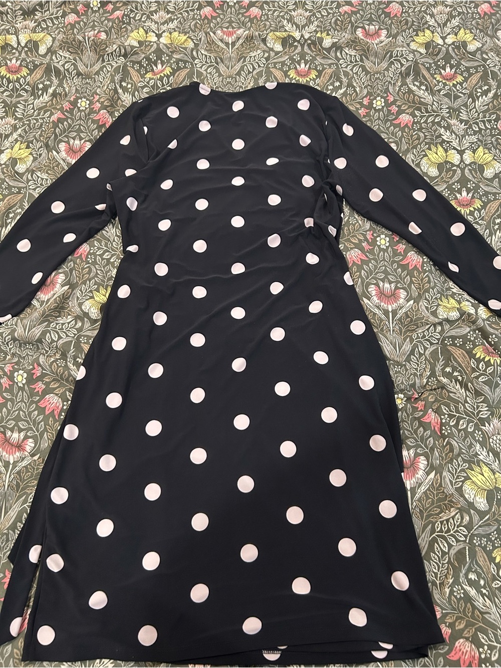 Anne Klein Black Wrap Midi Dress with Pink Polka Dots - Picture 2 of 7